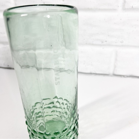 STARBUCKS Rare Limited Edition Handblown Green Glass 7" Tall Hobnail Tumbler - Picture 6 of 7